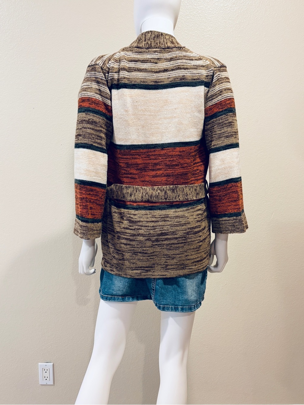 Vintage Southwestern Aztec Belted Cardigan Sweater Womens Medium Earthy Boho - Picture 5 of 12
